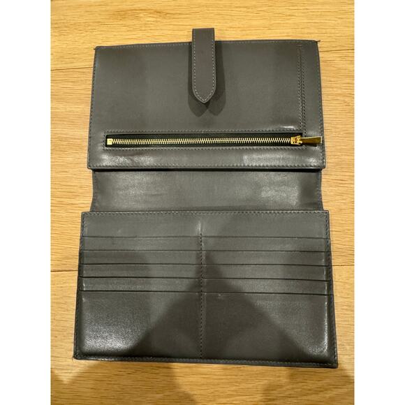 Celine Long Strap Leather Grained Calfskin Wallet Pebble Gray w Box & Tag $900 - Picture 6 of 8